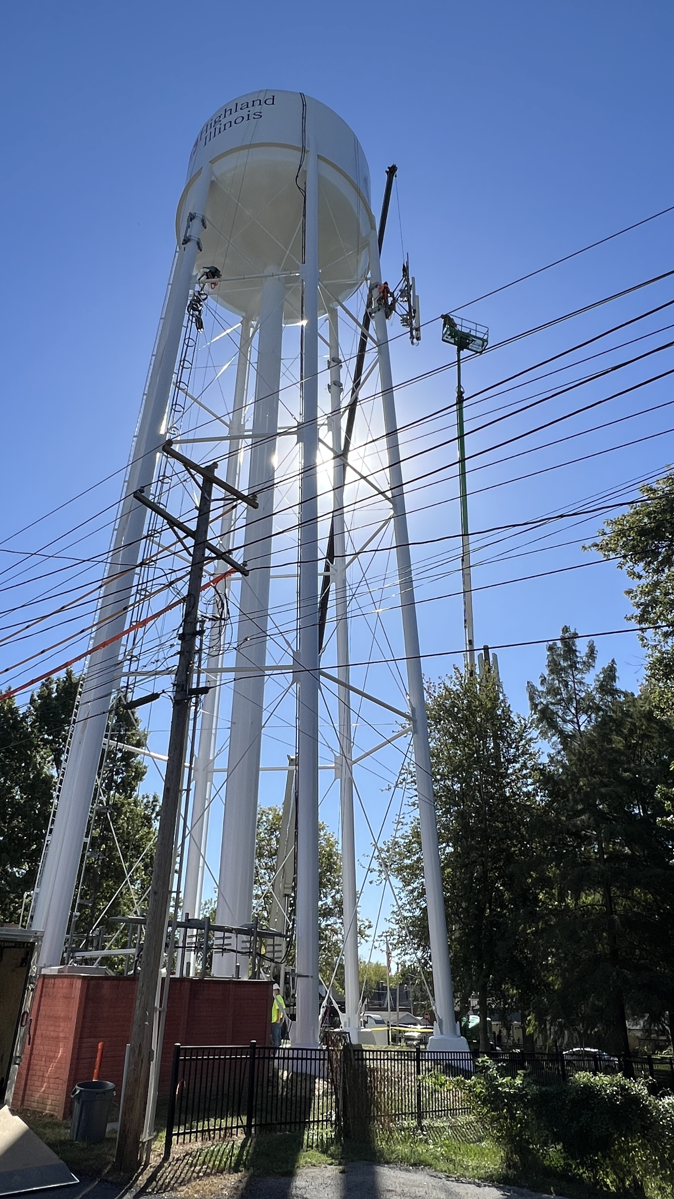 Working on water tower installation
